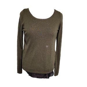 NEW NWT EXPRESS Long Sleeve Split Back Top Sweater with Tank Olive Green Black L